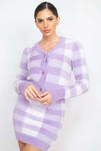 Dusty Lavender Purple Plaid Front Button Long Sleeve V Neck Crop Sweater... - £11.85 GBP