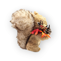 Fuzzy Squirrel Fall Figurine 9 Inch Woolen Wood Bristle Acorn Leaves - $19.78