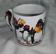 Vintage Love Mug Penguin Christmas Holiday Carolers Coffee Cup Cute Hockey - £15.97 GBP