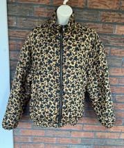 Leopard Print 100% Silk Jacket Medium Full Zip Insulated Long Sleeve Coat *Flaw - £12.86 GBP