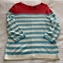 XL Talbots Coral, Blue, &amp; White 3/4 Sleeve Crewneck Sweater w/ Back Buttons - £26.24 GBP