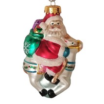 Christmas Ornament Hand Blown Glass Santa Claus Riding Reindeer Thomas Pacconi - £15.75 GBP