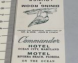 Front Strike Matchbook Cover  Commander Motel  Riveria Beach, FL  gmg  U... - $12.38