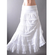 White Summer Asymmetrical Boho Ruffle Stripe Tiered Beach Women Long Max... - $82.27 CAD