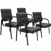 4Pcs Leather Guest Chair Black Waiting Room Office Desk Reception Side C... - £232.04 GBP