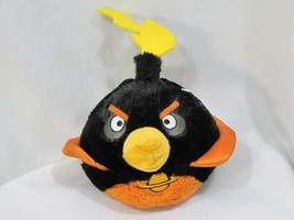 Angry Bird Space Bomb Bird Plush 8&quot; Black w/ Orange Cape Yellow Flame with Sound - £11.93 GBP