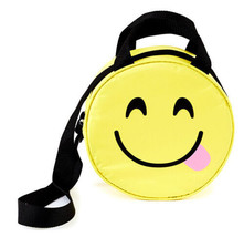 NEW Smiley Face Emoji Insulated Lunch Bag Tote yellow round w/ strap &amp; handles - £8.75 GBP