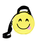 NEW Smiley Face Emoji Insulated Lunch Bag Tote yellow round w/ strap &amp; h... - £8.62 GBP