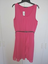 Maurices Ladies Sleeveless Sheer Party DRESS-JR. L-NWT-$44-HOT Pink W/BLK Belt - £11.67 GBP