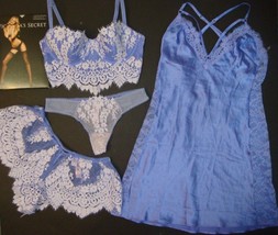 Victoria&#39;s Secret 34C Corset Top Bra Set+S Shorts+Slip Purple Coconut White Lace - £148.60 GBP