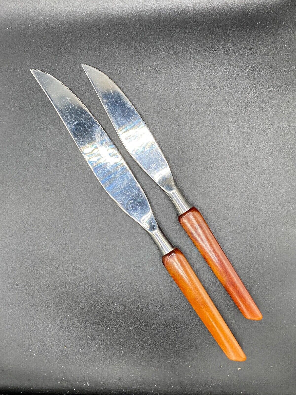 Mode Danish carving knife set of 2 stainless steel and Bakelite VTG 1960s UK - $33.92
