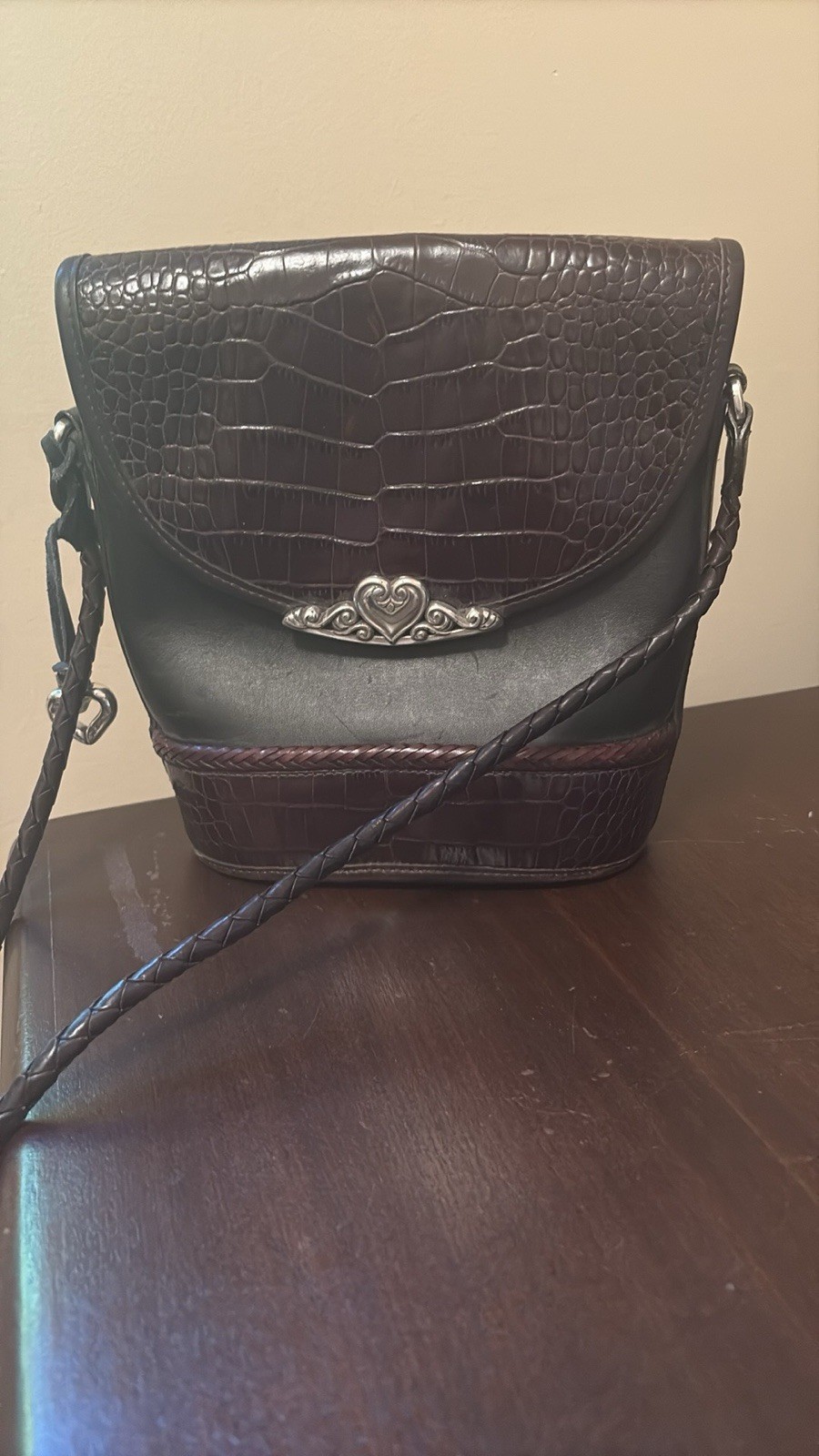 Brighton Women’s Purse Leather Crossbody Black &amp; Brown Silver - $34.65