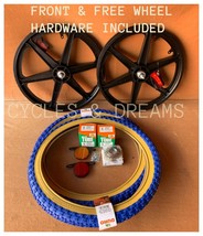 20&quot; BMX SET 6 SPOKES  WHEEL WITH 20 X 2.125 BLUE/ GUM TIRES 143,TUBES, R... - £111.28 GBP