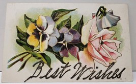 Best Wishes Frosted Florals Glitter Decorated Embossed Postcard E11 - £4.37 GBP