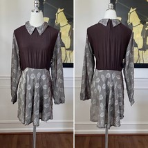 Vintage 90s Steampunk Dark Academia Schoolgirl Brown Leaf Dress S - $374.97 MXN