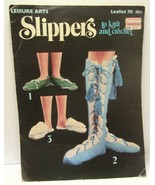 Slippers To Knit &amp; Crochet Leaflet 70 1976 Leisure Arts Knee High Plus More - $111.81 MXN