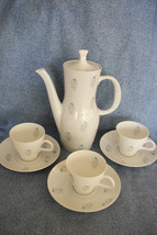 Thomas Germany 1960&#39;s Ceramic Teapot Cups &amp; Saucers White w/ Blue Flowers   - £19.45 GBP