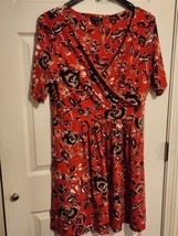 Lands&#39; End Red Floral Print Women XL FIT AND FLARE DRESS - $29.69
