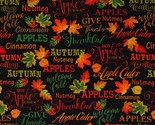 Cotton Cider House Autumn Leaves Words Leaf Black Fabric Print by Yard D... - $14.95