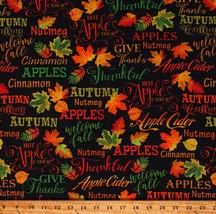 Cotton Cider House Autumn Leaves Words Leaf Black Fabric Print by Yard D510.79 - £11.94 GBP