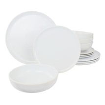 Gibson Elite Serenade 12 Piece Round Stoneware Dinnerware Set in White - £71.06 GBP