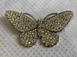 Kenneth Jay Lane Crystal Butterfly Brooch Fashion Jewelry Clear Round Stones Pin - £63.23 GBP