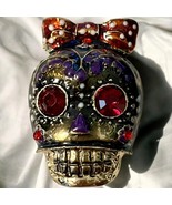 Vintage Style Goth Sugar Skull Brooch Pin Necklace Charm with Faux Crystals - $11.88