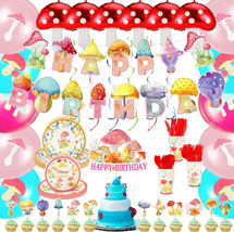 Mushroom Birthday Party Decorations Mushroom Party Decorations 163 Pcs Include M - £31.24 GBP