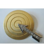 Bulls-eye Brooch Pin Gold Tone Setting Crystal Rhinestones Large Vintage... - $17.99