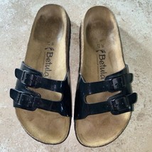 Betula Birkenstock Patent Leather Cork Sandal Size 7 Black Slip On Doubl... - $40.00
