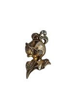 Vintage Knight Helmet Brooch Gold Tone Rhinestone Medieval Armor Pin - $25.20