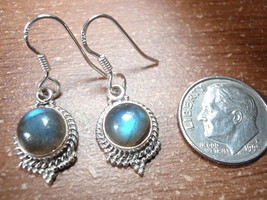 Labradorite with Rope Accented Perimeter 925 Sterling Silver Dangle Earrings - $18.89