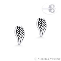 Antique-Finish Angel&#39;s Wing Charm Stud Earrings in Oxidized .925 Sterling Silver - £10.54 GBP