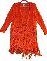 Chicos Cardigan 2 Large Orange Fringe Tassel Boho Crochet Open Front Sweater - £23.94 GBP