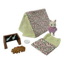 Sylvanian Families Camping Set Tent Camp Fire Fish Plate Cat Kitten Critter - $32.73