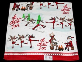 Oh What Fun Christmas Santa Reindeer Skiing Ice Skating Sitting Fire BATH Towel - £15.97 GBP