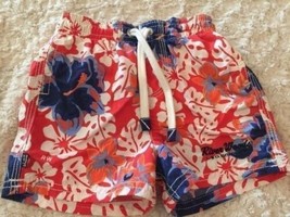 River Woods Boys Red White Blue Hibiscus Flowers Swim Shorts Trunks 6 Mo... - $4.90