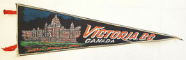Vtg VICTORIA B.C. Canada Pennant-27&quot;-Triangle Flag Banner-Black-Trim-Japan - $26.06