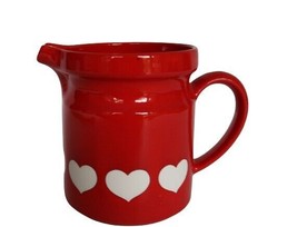 Vintage Waechtersbach Red Hearts 5&quot; Pottery Pitcher Valentines Day Germany - £19.54 GBP