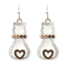 Cat Two-Tone Dangle Drop Earrings Copper and Silver - £11.16 GBP
