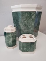 Porcelain Sage Marble Design Waste Basket, Tissue Holder &amp; Soap Dispenser - £13.49 GBP