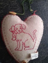 Vintage Style Midwest  of Cannon Falls Embroidered Heart Dog Christmas Ornament - £6.28 GBP