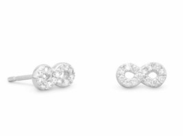 925 Sterling Silver Fancy Created Diamonds with Infinity Design Stud Earrings - £64.06 GBP