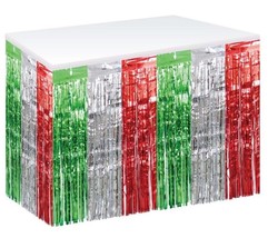 Red, Silver &amp; Green Metallic Table Skirt Decor Happy Birthday Party Celebration - £13.17 GBP