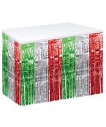 Red, Silver &amp; Green Metallic Table Skirt Decor Happy Birthday Party Cele... - £14.22 GBP