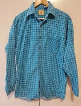 Red Oak Ranch Apparel Flannel Men&#39;s Medium Button-Up Vintage Blue Check - £15.64 GBP