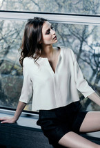$325 AMMARA Gloria Silk Crop 3/4 Sleeve Top Sz S blouse cream ivory shirt  - £201.79 GBP