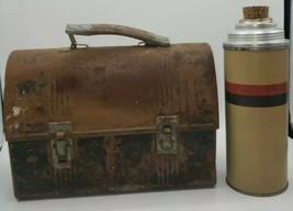 Vintage THERMOS V shape clamshell Miner Lunch Box Metal  - $19.34