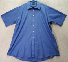 Stafford Shirt Mens Size 18 Blue Striped Cotton Regular Fit Collared Button Down - £9.56 GBP