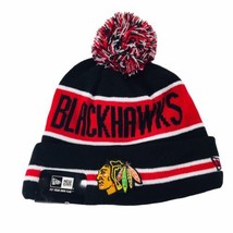 NHL Chicago Blackhawks New Era Winter Soft Warm Knit Blk Red Beanie Pom Pom Hat - £22.34 GBP
